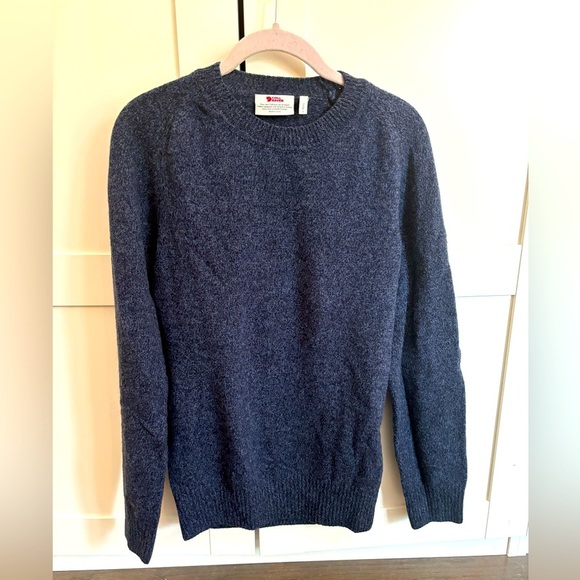 Fjallraven Ovik round neck crewneck wool sweater navy blue men's small - Picture 1 of 8